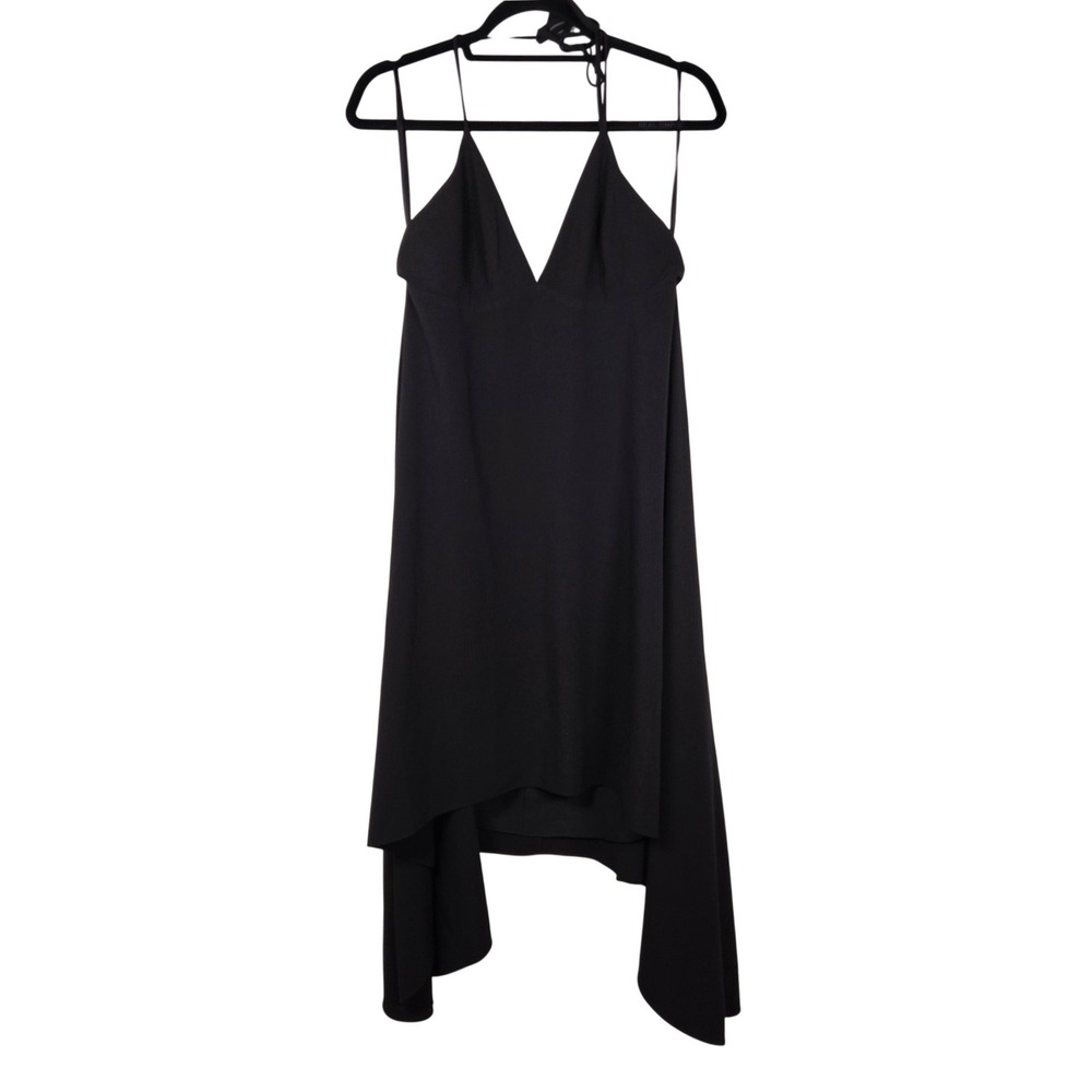 Halston Heritage Black Halter Neck Crepe Asymmetrical Handkerchief Hem Dress 8